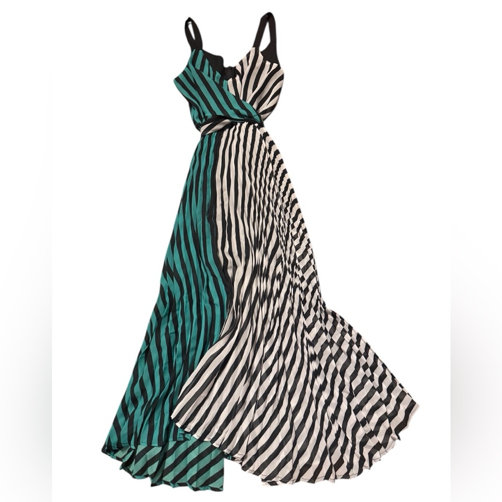 Delfi Teal and Black Striped Dress, Size Small, Cross Front Tie Back, Maxi